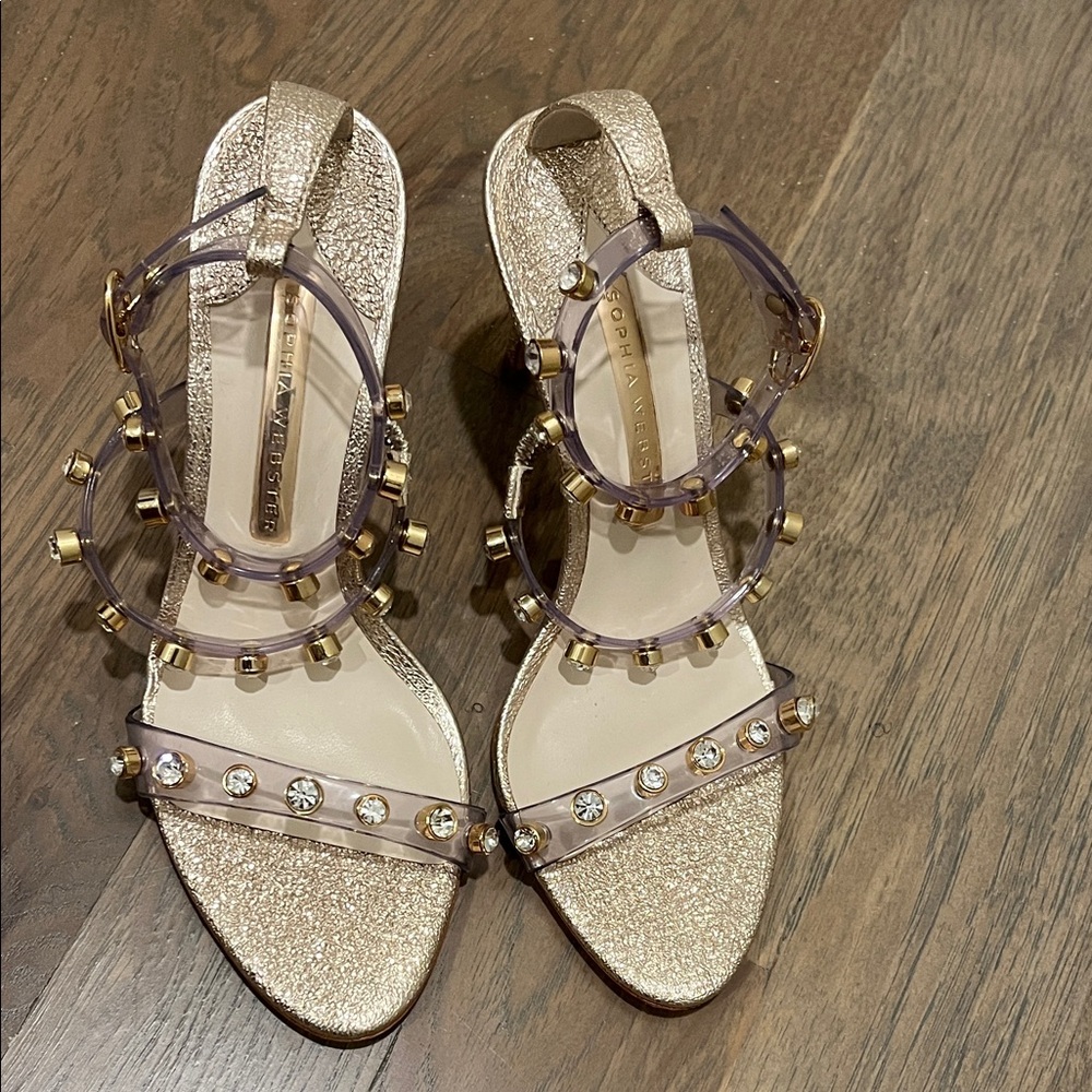 Sophia Webster Gold and Clear Embellished Heels
